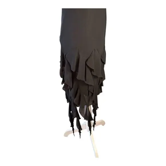 VTG Ruffle Asymmetrical Handkerchief Black Midi Dress Silky Fairy Whimsigoth Y2K - Picture 5 of 14